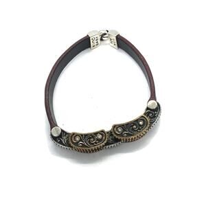 King Baby Link Bracelet Silver .925 And Alloy Burgundy Leather 8.75 In